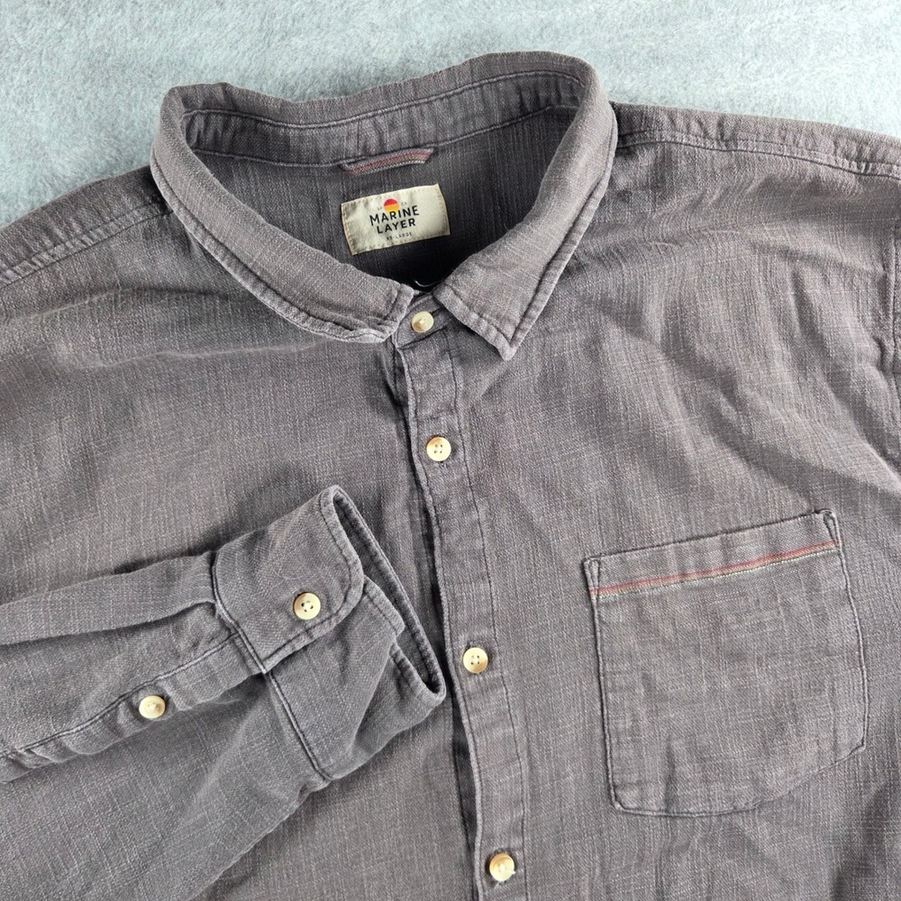 Marine Layer Button Down Mens XX-Large Charcoal Grey Textured Long Sleeve Shirt
